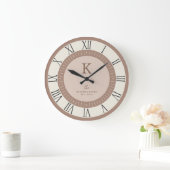 Modern Elegant Tan Cream Blush Monogram Family Grote Klok (Huis)