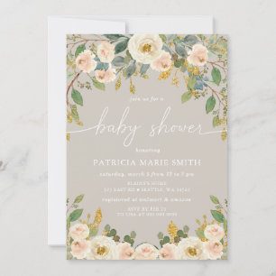 Modern Elegant Taupe Peach Bloemen Baby shower Kaart