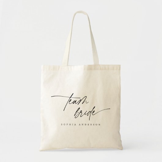 Modern Elegant Team Bride Script Typografie Tote Bag (Voorkant)