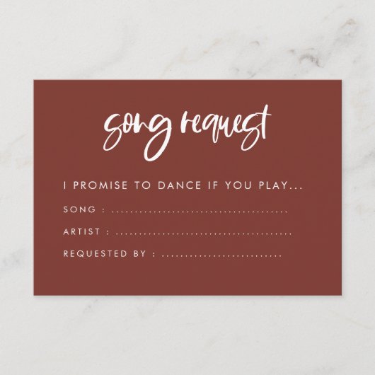 Modern elegant terracotta bruiloft Song request Informatiekaartje (Voorkant)