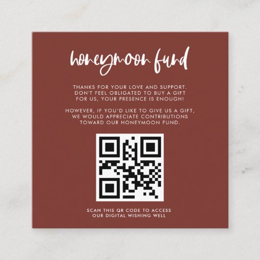 Modern elegant terracotta Honeymoon code QR Informatiekaartje (Voorkant)