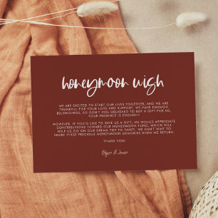 Modern elegant terracotta Honeymoon wish Informatiekaartje