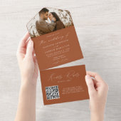 Modern Elegant Terracotta Photo Wedding All In One Uitnodiging (Afscheurbaar)