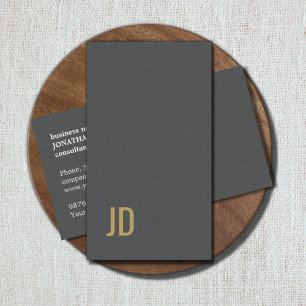 Modern Elegant Texture Grey Faux Gold Monogram Visitekaartje