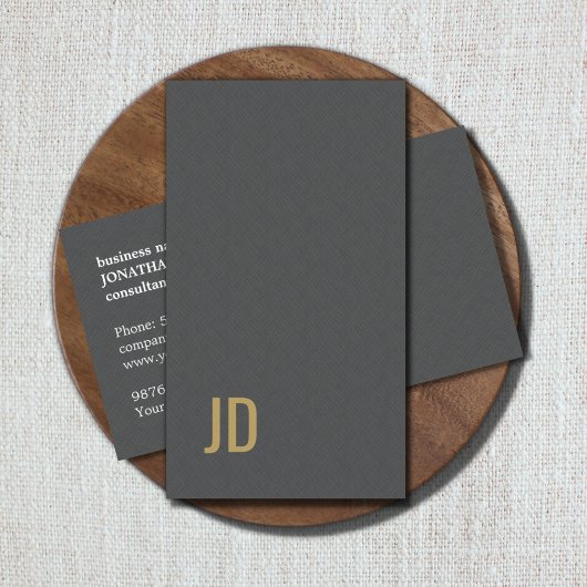 Modern Elegant Texture Grey Faux Gold Monogram Visitekaartje