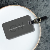 Modern Elegant Textuur Grijs Monogram Bagagelabel