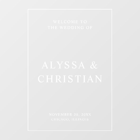 Modern Elegant Transparant Bruiloft Welkomstbord Raamsticker (Vel)