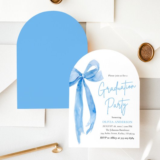 Modern Elegant Trendy Blue Bow Afstuderen Bogen Kaart