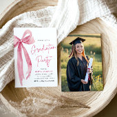 Modern Elegant Trendy Roze Bow Foto Afstuderen Kaart