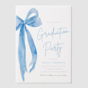 Modern Elegant Trendy Stijlvol Blue Bow Afstuderen Vellum Uitnodigingen