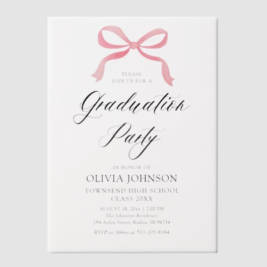 Modern Elegant Trendy Stijlvol Roze Boog Afstudere Vellum Uitnodigingen (Voorkant)