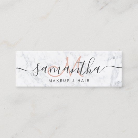 Modern elegant trendy white marble makeup hair mini visitekaartje (Voorkant)