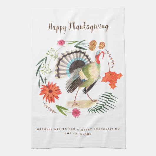 Modern Elegant Turkije Thanksgiving Botanisch Theedoek (Verticaal)