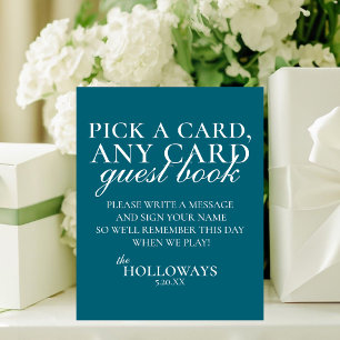 Modern Elegant Turquoise Blau Speelkaart Gastboek Reclamebord Met Voetstuk