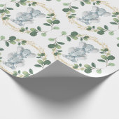 Modern & Elegant Twin Baby Elephant Greenery Gold Cadeaupapier (Hoek)