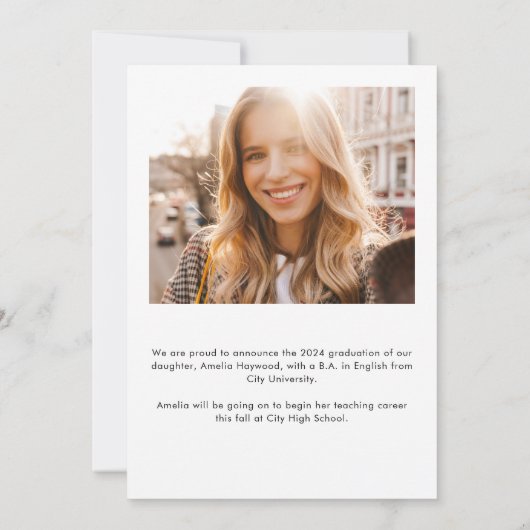 Modern Elegant Typografie Foto Afstuderen Aankondiging (Achterkant)