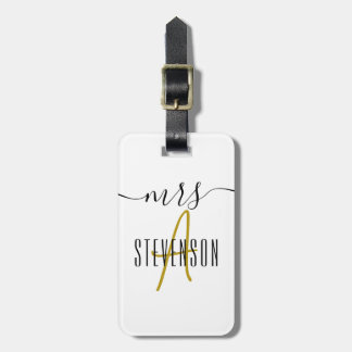 Modern Elegant Typografie Mrs Black White Monogram Bagagelabel