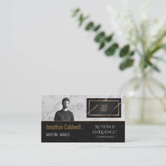 Modern Elegant Uw Logo Hier QR Code Quote Visitekaartje (Staand voorkant)