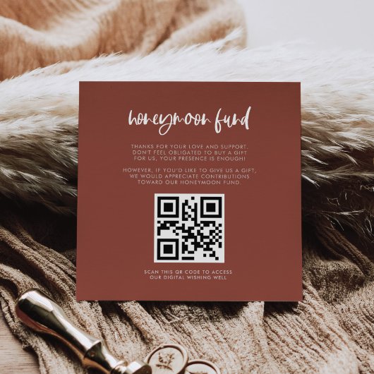Modern elegant verbrand baksteen Honeymoon code QR Informatiekaartje