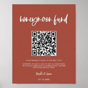 Modern elegant verbrand baksteen Honeymoon code QR Poster