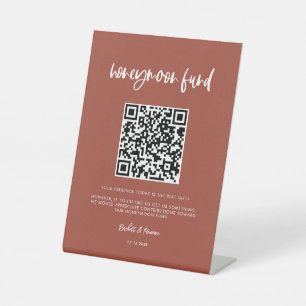 Modern elegant verbrand baksteen Honeymoon code QR Reclamebord Met Voetstuk