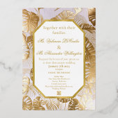 Modern Elegant Verguld Goud Monstera Folie Uitnodiging (Voorkant)