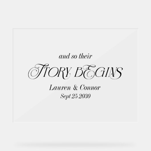 Modern Elegant Verhaal Begint Huwelijk Frosted Whi Acryl Bord (Voorkant)