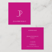 Modern Elegant Viva Magenta Monogram Initiaal Vierkante Visitekaartje (Voorkant / Achterkant)