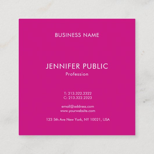 Modern Elegant Viva Magenta Monogram Initiaal Vierkante Visitekaartje (Achterkant)