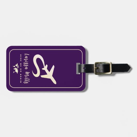 Modern Elegant Vliegtuig Paarse Bagagelabel (Voorkant horizontaal)