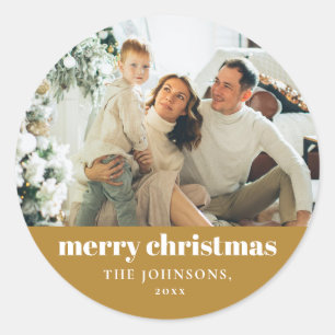 Modern Elegant Vrolijk Kerstfeest Custom Gold Ronde Sticker