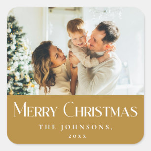 Modern Elegant Vrolijk Kerstfeest Custom Gold Vierkante Sticker