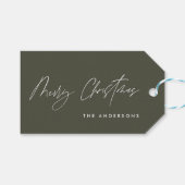 Modern elegant vrolijk kerstscript groen cadeaulabel (Voorkant (Horizontaal))
