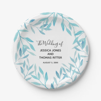 Modern Elegant Waterverf Floral Blue Papieren Bordje
