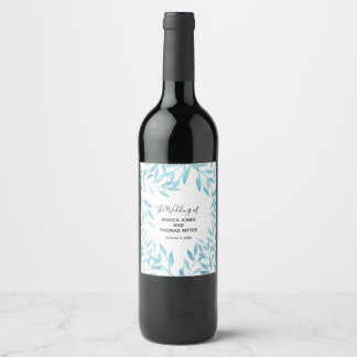 Modern Elegant Waterverf Floral Blue Wijn Etiket