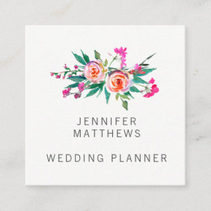 Modern Elegant Waterverf Floral Wedding Planner Vierkante Visitekaartje