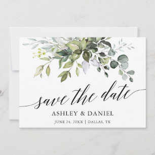 Modern Elegant Waterverf Greenery Calligraphy Save The Date