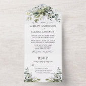 Modern Elegant Waterverf Greenery Wedding All In One Uitnodiging (Binnen)