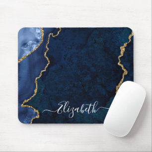 Modern Elegant Waterverf Marble Blue Geode Gold Muismat