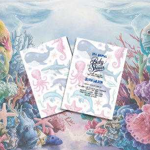 Modern elegant waterverf Zee dierlijk baby shower  Kaart