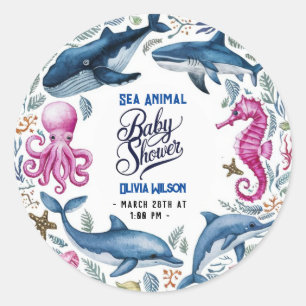 Modern elegant waterverf Zee dierlijk baby shower Ronde Sticker