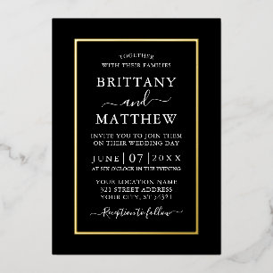Modern Elegant Wedding Black White Gold Foil Folie Uitnodiging
