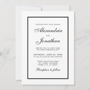 Modern Elegant Wedding Black & White Uitnodiging