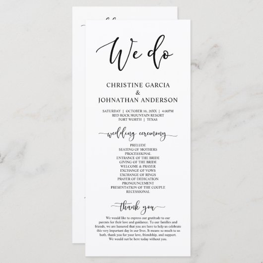 Modern elegant, Wedding Ceremony Program Programma (Voorkant / Achterkant)