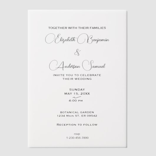 Modern Elegant Wedding Minimalistisch Script Vellum Uitnodigingen (Voorkant)