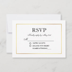 Modern Elegant Wedding RSVP Black White Kaart S