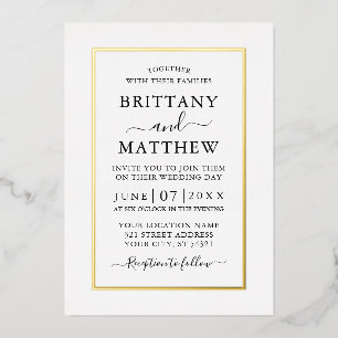 Modern Elegant Wedding White en Gold Folie Uitnodiging