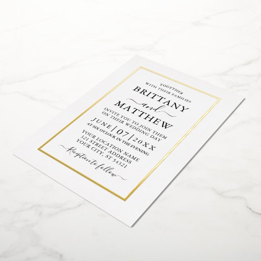 Modern Elegant Wedding White en Gold Folie Uitnodiging (Gedraaid)