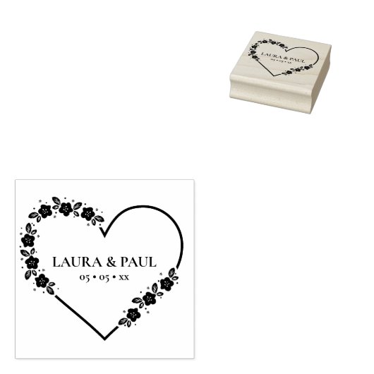 Modern Elegant Wedding Wildbloemen Garland Heart Rubberstempel (Gestempeld)