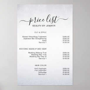 Modern Elegant White Beauty salon prijslijst Poster